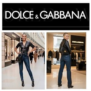 Dolce & Gabbana Women's Dark Blue Skinny Denim & Leather Trim Jeans 40/10